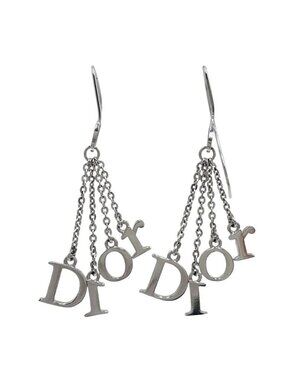 Dior Earrings Logo Silver Metal Chain